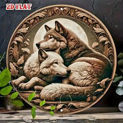 Moonlit Wolf Lovers Round Metal Sign