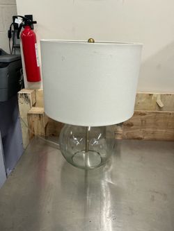 Glass Base Table Lamp – Beige Shade