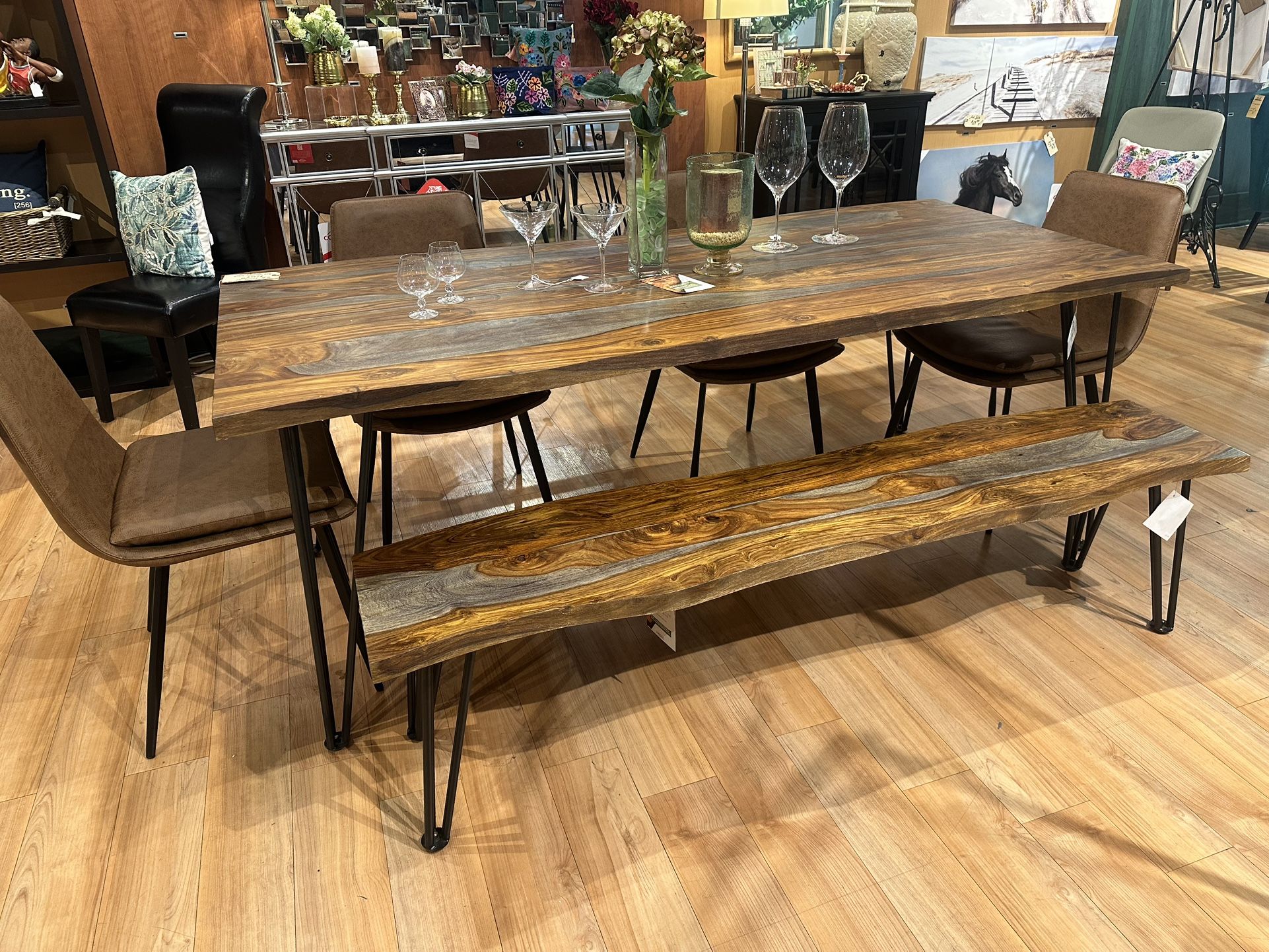 Solid Wood Dining Set/ Solid Wood Bench/ Dining Chairs/ Sheesham Wood/ Solid Wood Dining Table