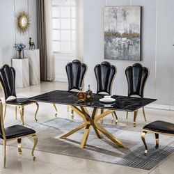 7PCS TABLE SET BLACK MARBLE TABLE TOP / GOLD (AR) $1499  FREE LOCAL DELIVERY  