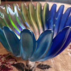1980s Vintage Glass Green & Blue  Bowl
