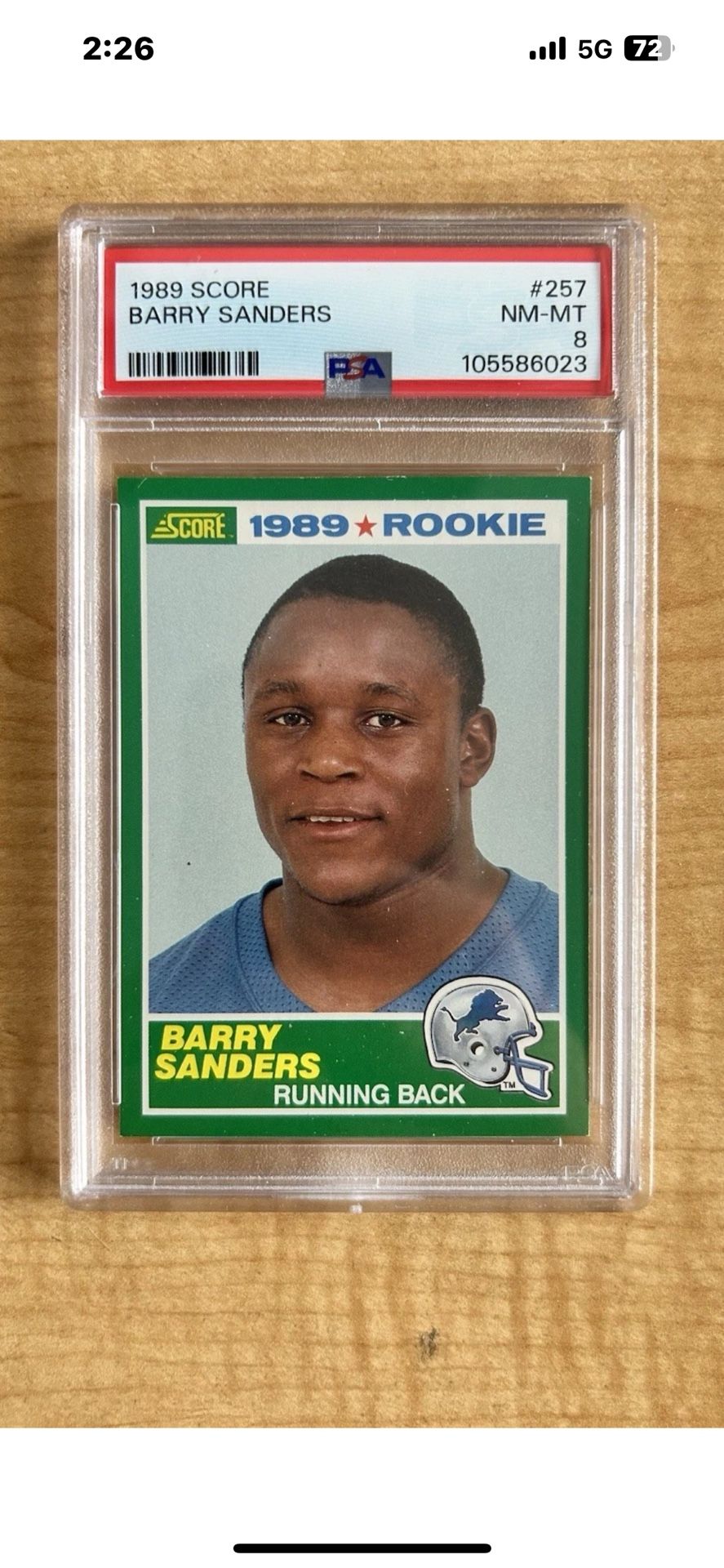 1989 Score #257 Barry Sanders PSA 8 Rookie Card