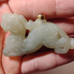 Chinese 19th Century Jade Dragon Snuff Bottle Antique 