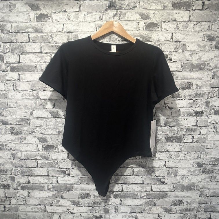 NWT Lululemon Stretch Cotton Rib Crewneck SS Bodysuit Thong Size XL (BLK)