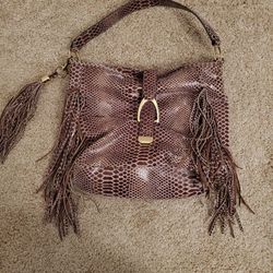 GILI Leather Stirrup Hobo Bag With Fringe