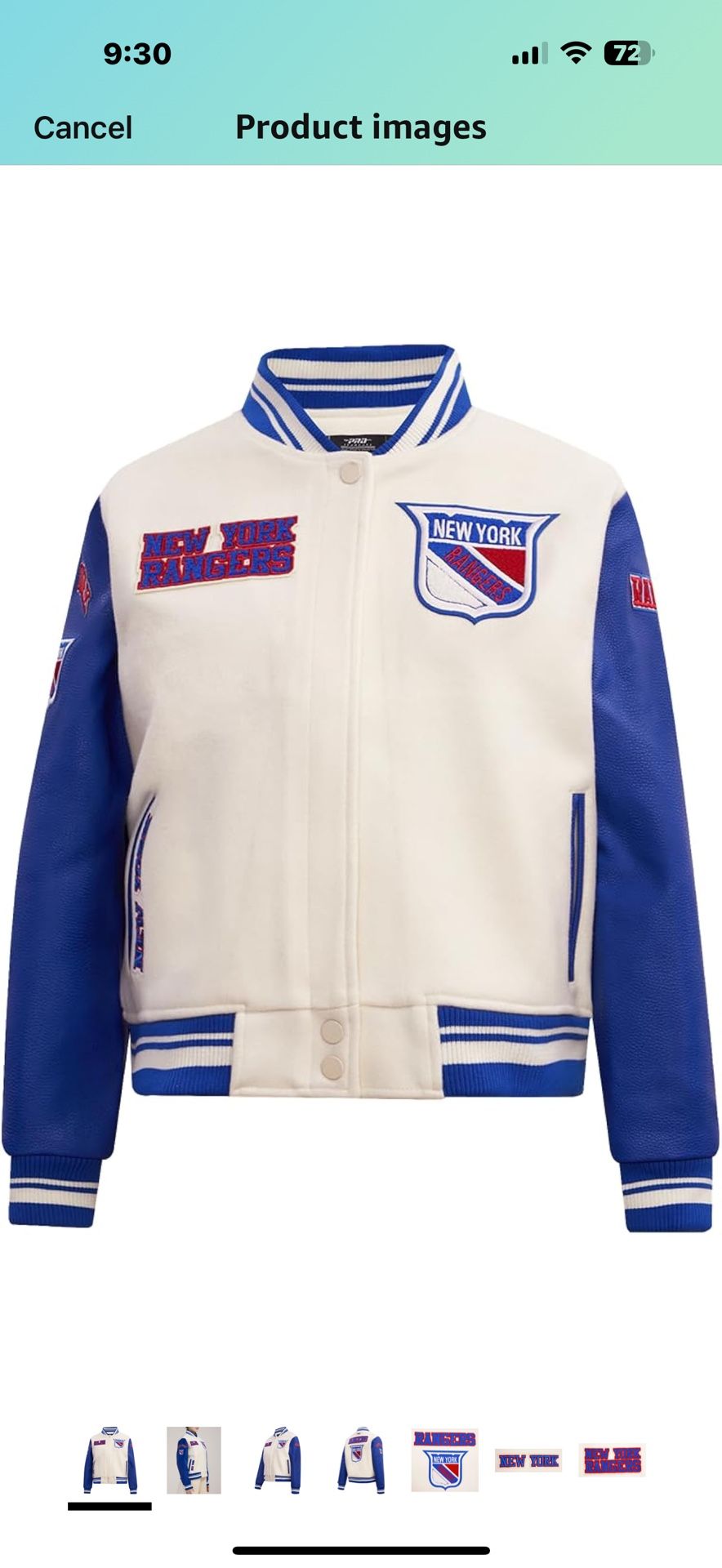 Womens NHL Retro Classics Varsity Jacket large Color: Eggshell/Royal Blue Fabric type 47% Polyester, 25% Acrylic, 16% Nylon, 12% Wool Care instruct