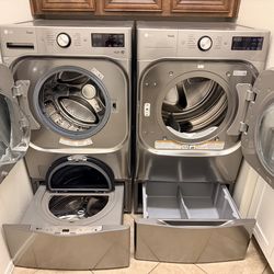 LG Washer and Dryer with Pedestal Mini Washer and Storage Pedestal