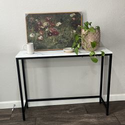Console Table for Entryway Faux Marble White Black Narrow Table