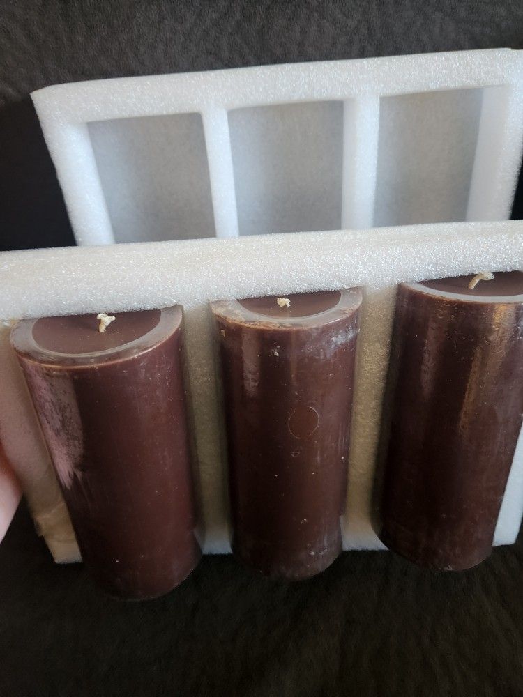 Set of 3- Brown Pillar Candles