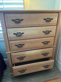 Light oak “high boy” dresser. 5 drawer,