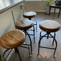 Wood And Iron Bar Stools. 