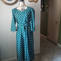 Polkadot 50's Swing Dress Green