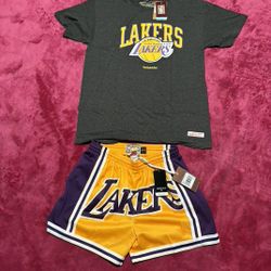 LAKERS SHORTS & GRAY TEE SET 