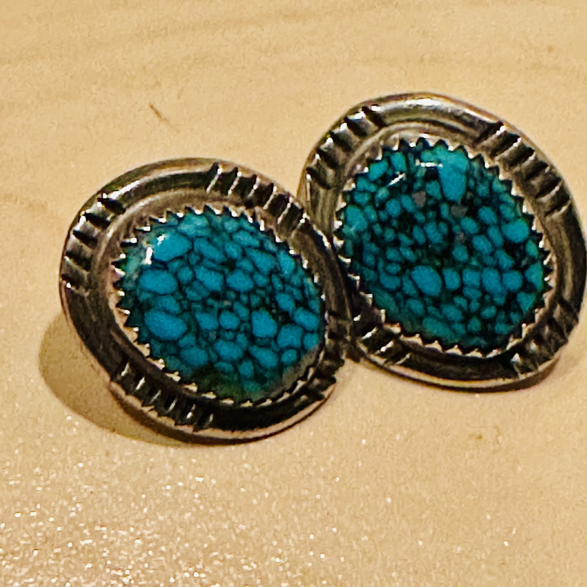 Turquoise Earrings, Spiderweb Turquoise Sterling Navajo Post Earrings