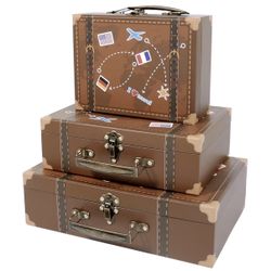SLPR Small Decorative Suitcase Boxes (Set of 3) – Travel-Themed Paperboard Storage for Gifts, Bridal Shower & Party Décor – Largest Box is 12" x 8" x 