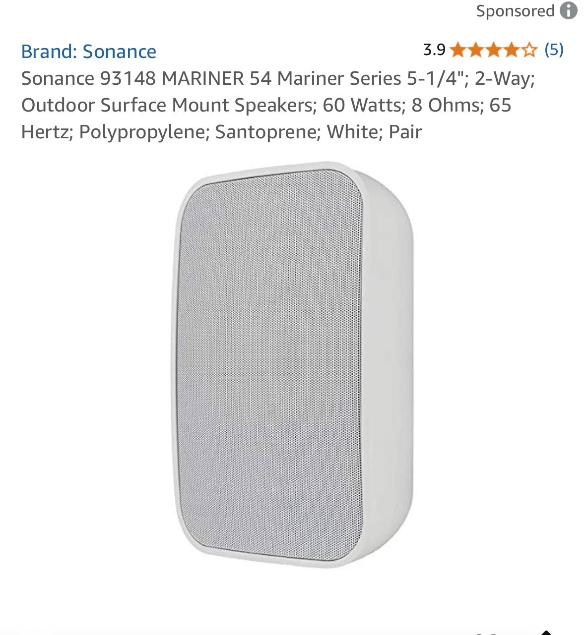 Sonance Mariner54 Outdoor Weatherproof Speakers 