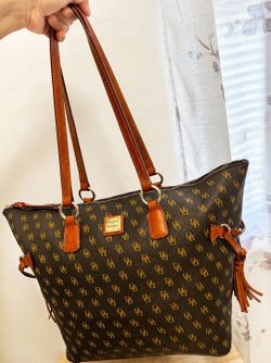 Dooney & Bourke Navy DB Monogram Executive XL Tote Tassel Zip Shoulder Bag