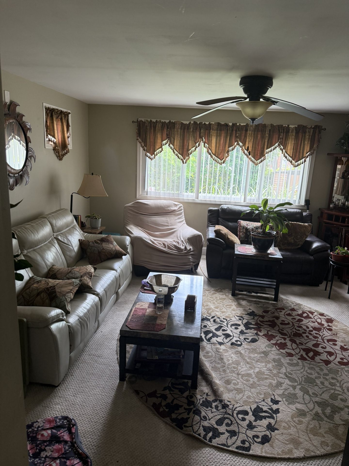 Beautiful Brown Leather Love Seat & Reclining Charging Ports On Side