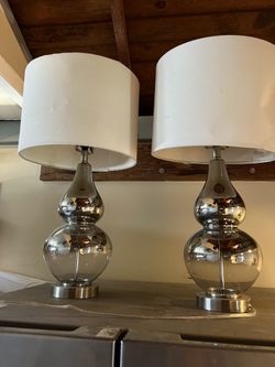 Set Of 2 Glass Silver Lamps 