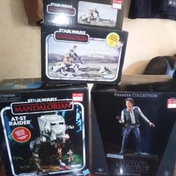 Star Wars Premier Collection "Han Solo" $100 The Mandalorian At-St Raider Kenner $50 And Speeder Bike Scout Trooper $25 Still In It's Original Box