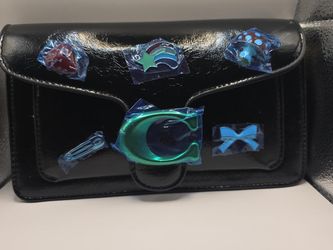 Black Patent Shoulder Bag with Colorful Charms - New