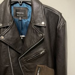 Mens New Industry Republic Leather Motorcycle Jacket Large Banana