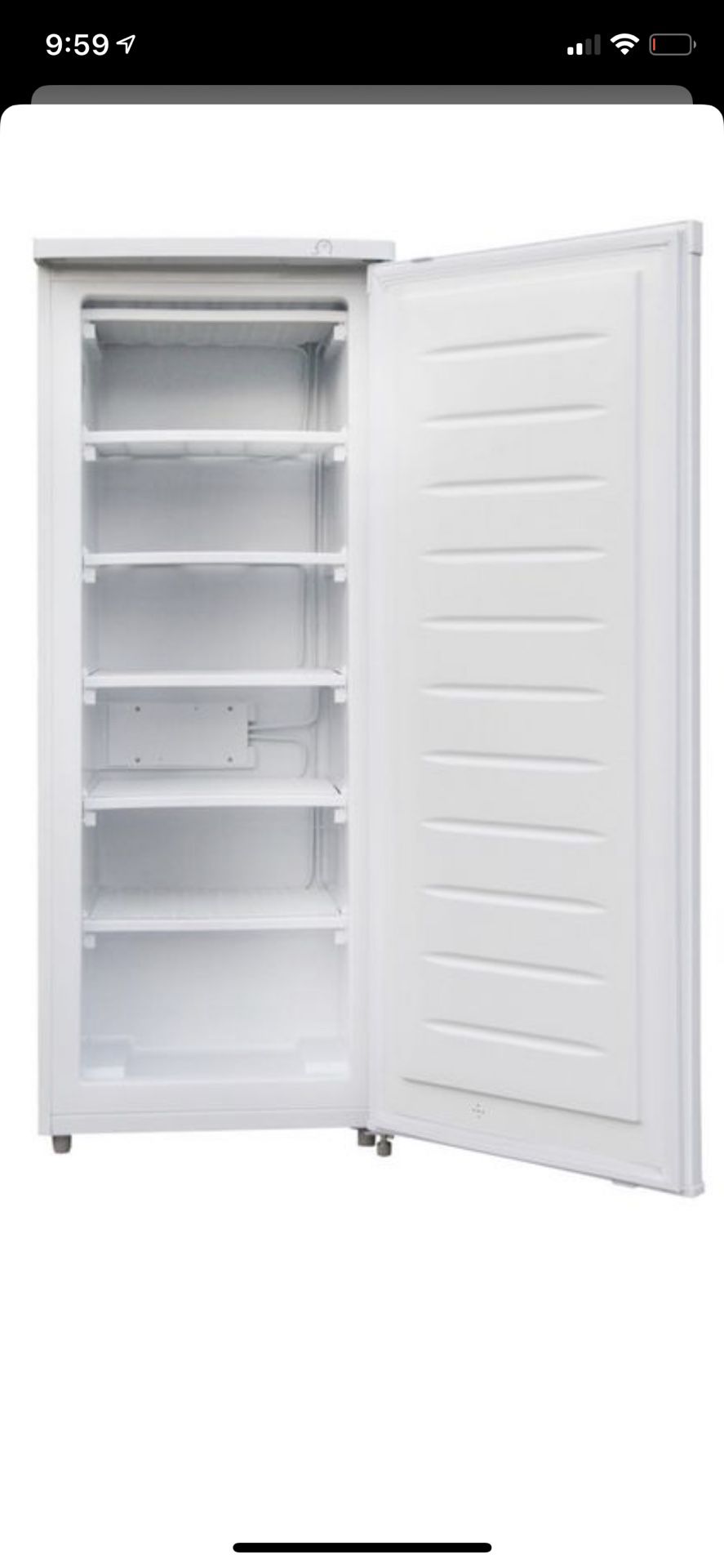 New freezer Upright Freezer (6.5 cu. ft.) is a space-saving, small upright freezer. It is the perfect fit for the garage, dorm or basement and can ho