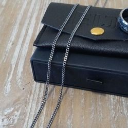 Sterling Silver Oxidized Chain Necklace + Tungsten Meteorite Ring