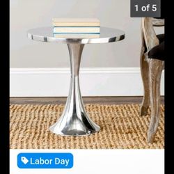 Aluminum Chrome Finish Round Top Side Table