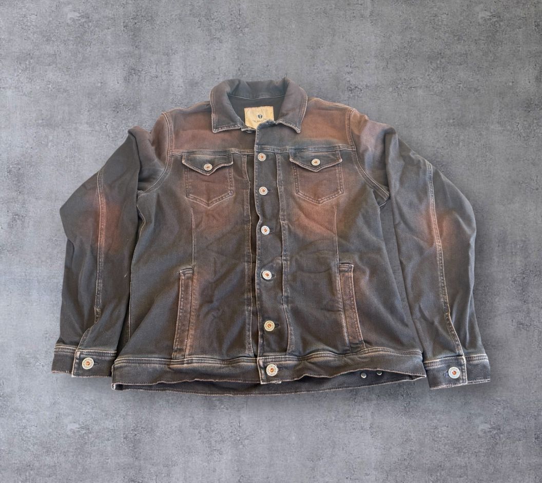 Teleria Zed Russel AXO Men's Overdyed Overshirt Black Distressed Denim Jacket Made in Italy Size 56