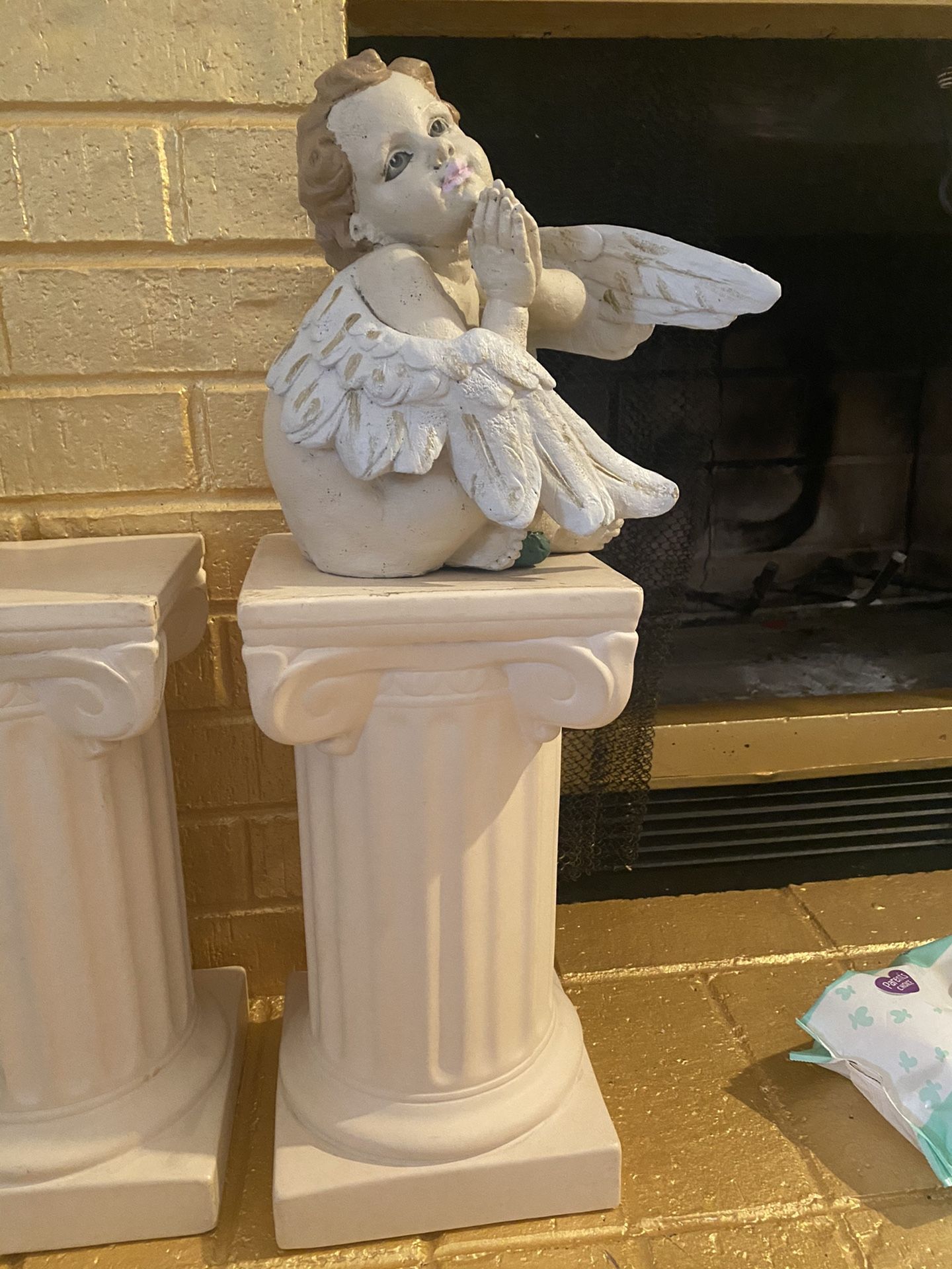 Vintage ceramic angel and pedestal statue more than 2ft high