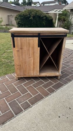 Wood Liquor Cabinet w/ Sliding Door, Shelves, Wine Storage