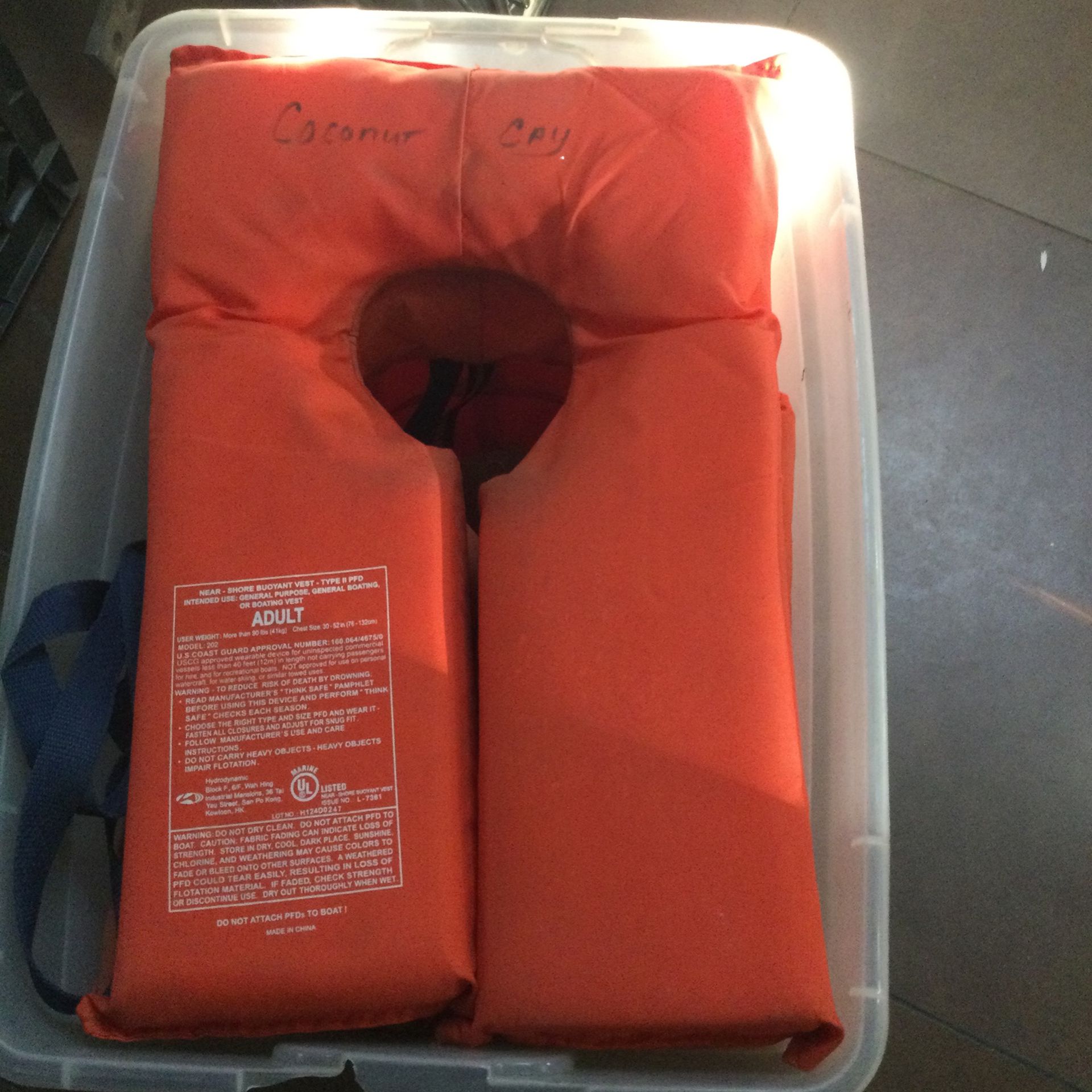  4 U.S. Coast Guard Approved Type II Adult Life Jackets Orange