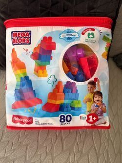 MEGA BLOKS First Builders Toddler Blocks Toys Set, Big Building Bag with 80 Pieces and Storage, Blue, Ages 1+ Years