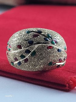 10K Yellow Gold Sand Effect Multi-Color Enamel Dome Ring, Size 6.75 - Solid Gold! / Anillo de Oro Con Diseño de Cúpula! 👌🎁Post Tags: 10k 14k