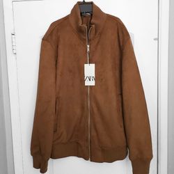 Men's Zara Faux Suede Jacket XL Brown