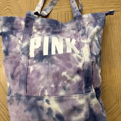 Victoria's Secret Pink Logo Tye Dye purple Canvas  Weekender Tote Book Bag 