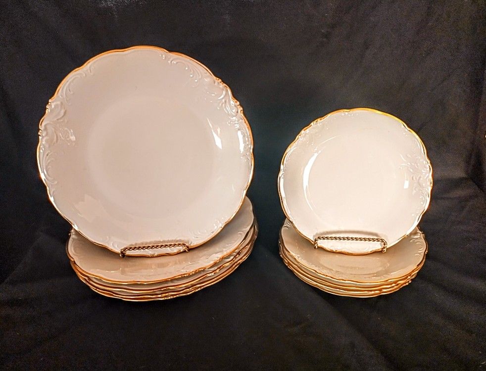 Set of 10 Vintage Wawel 'Casa Oro' Fine China Dinner Plates