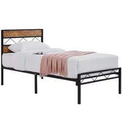 Victorian Bed Frame Bronze Purple, Heavy Duty Metal Bed Frame, Queen Size Platform Bed with Headboard，No Box Spring Need