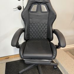 Brand New Black Tall Back Reclining Gaming Chair w/Slide Out Footrest 