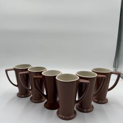 Vintage Brown Ceramic Mug Set of 6 Pedestal Coffee Mugs Mid Century Style