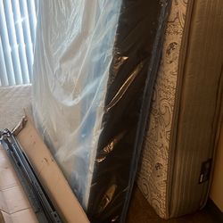 Queen Bed Frame , Boxspring, And Mattress 
