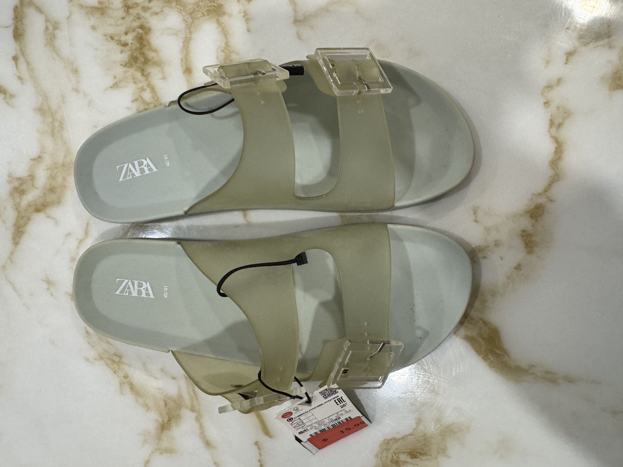 Zara Rubberized Two-Strap Slide Sandals - Pale Green/Sage