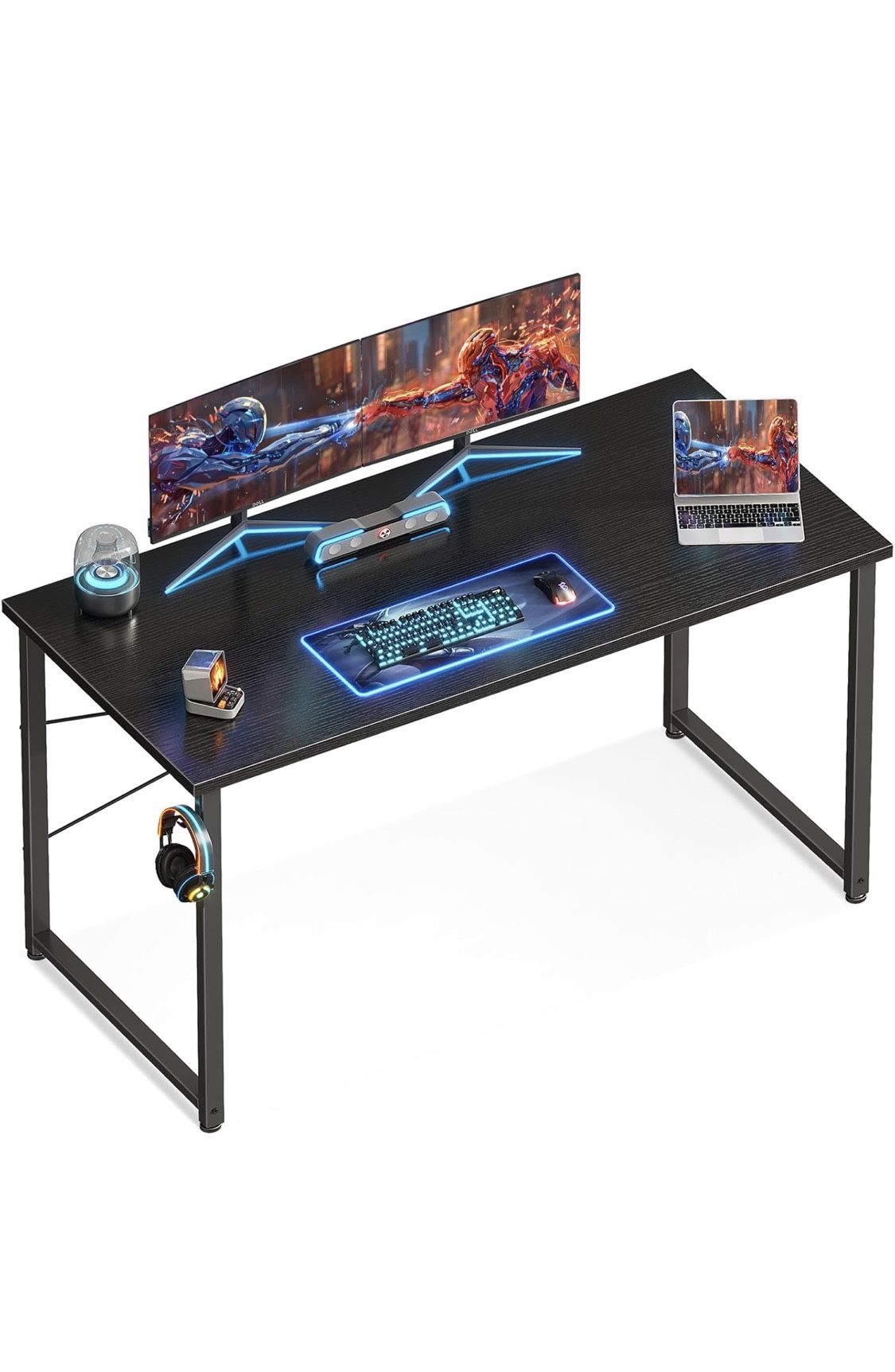ODK 47.2 Inches Computer Desk for Home Office, Office Table for Small Spaces, Writing Desk with Headphone Hooks, Black