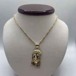 10k Gold Necklace With Jesus Face Pendant