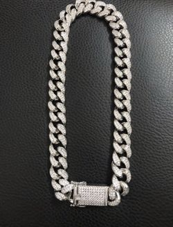 New 18 k white gold Cuban iced out chain
