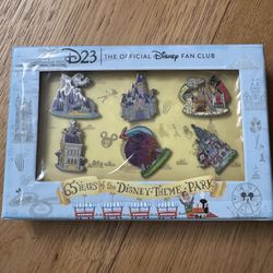 DISNEY D23 GOLD EXCLUSIVE 65 YEARS OF THE DISNEY THEM PARK PIN SET OF 6 LE 3500