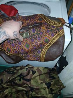 "Vintage SHARIF 1827 Tapestry & Leather Hobo Bag - MINT Condition with Dust Bag