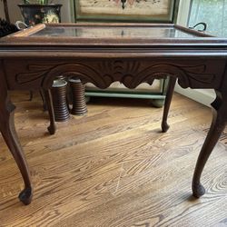 Vintage French Louis XV Style Side Table with Glass Tray