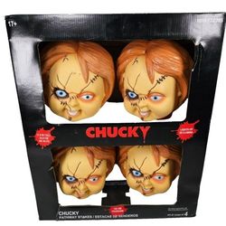 Chucky Doll Head 4pk Pathway Stake Lights Childs Play Halloween Yard Decoration